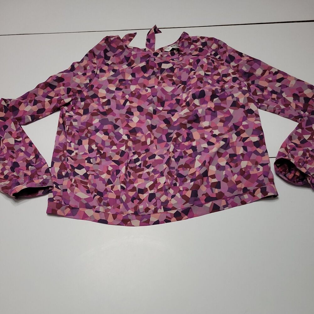 Cabi Blouse Womens M Shirt Purple Long Sleeve Bow Tie Back Scoop Neck Dressy Top